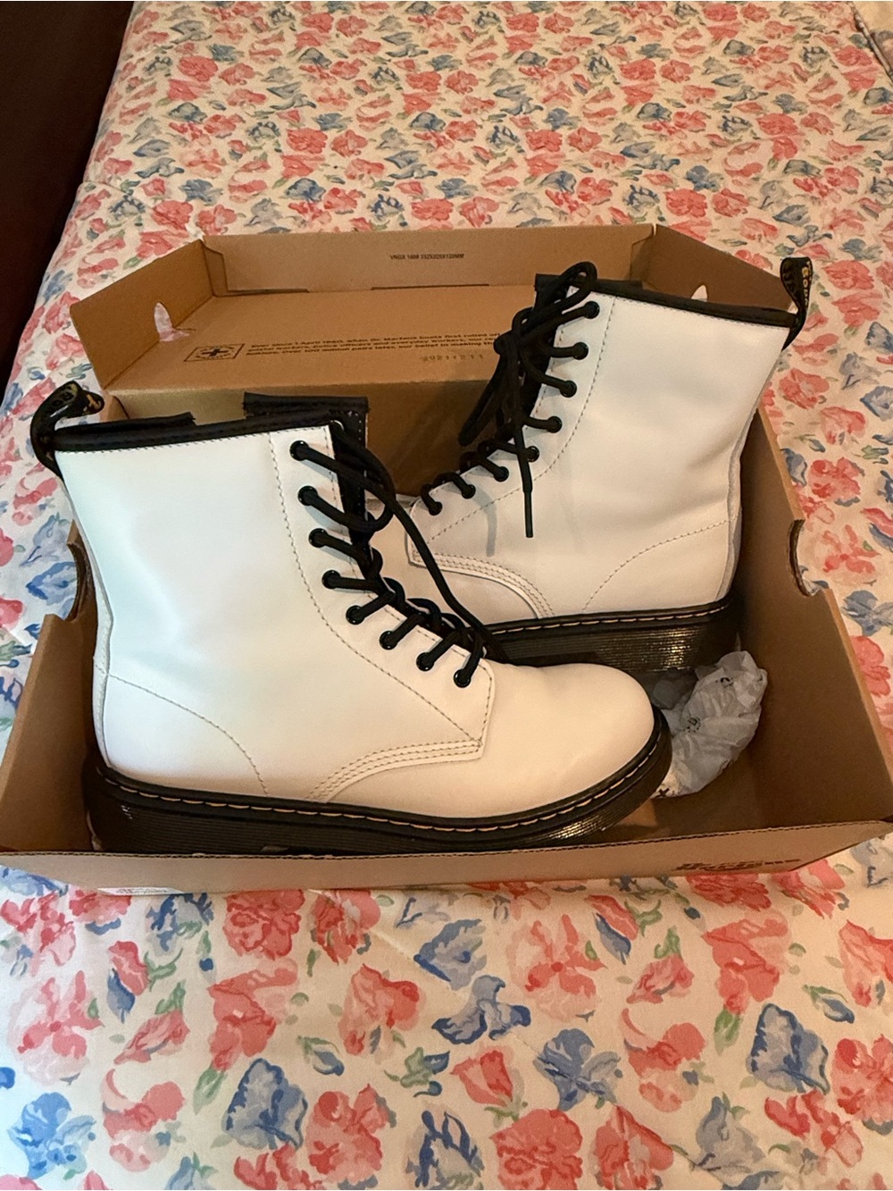 Dr. Martens White Lace-Up Combat Boots with Black Trim